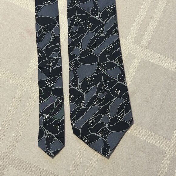 Vintage Bullocks Wilshire Silk Tie Made in Italy Black Gray Abstract 58.5"x 3.5" - Picture 5 of 7